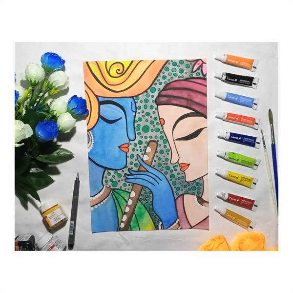 Calligraphy Creators -Beautiful Radha Krishna Loved Painting -Handmade Without Frame